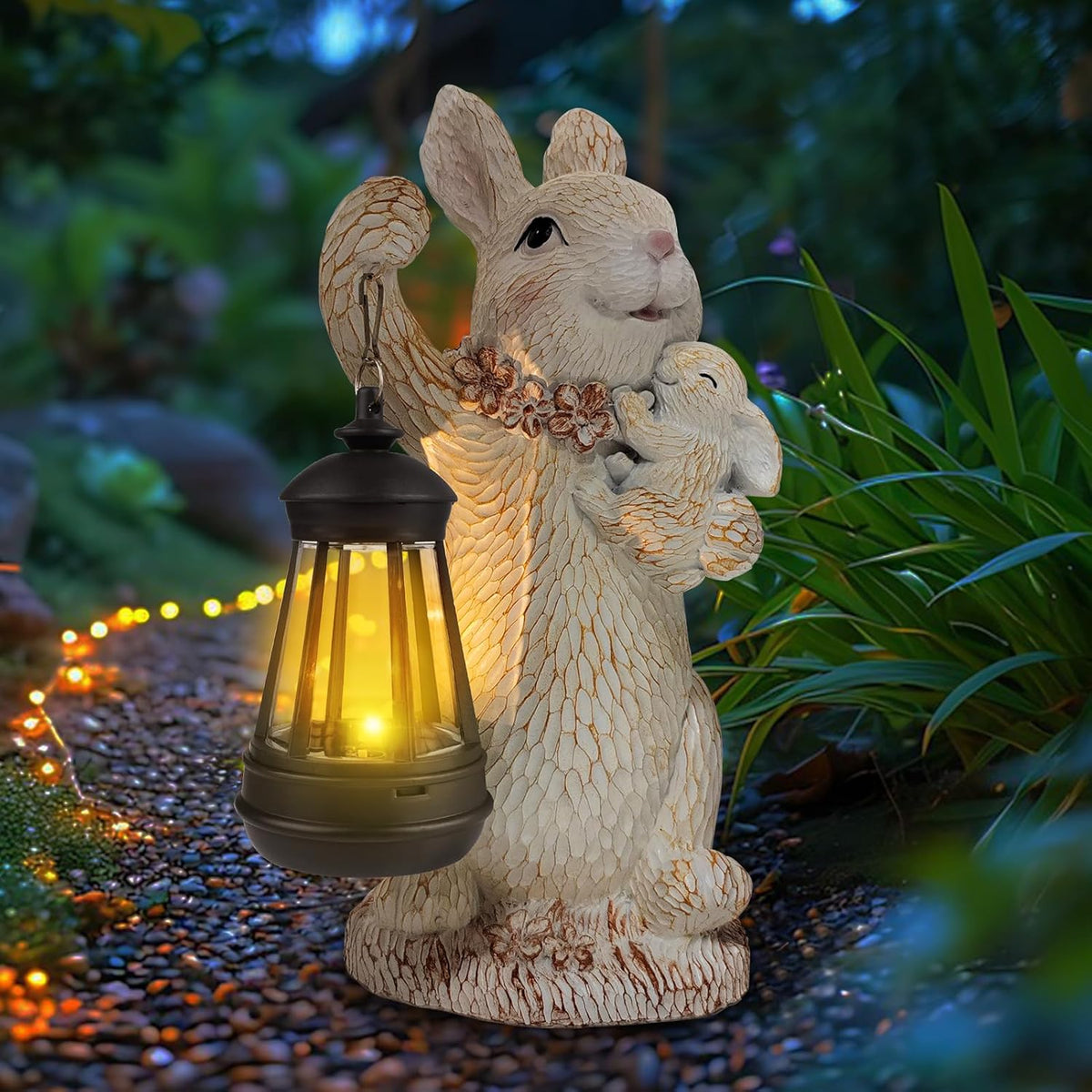 ILLUMINEW Solar Garden Statues Rabbit Lights, Outdoor Lighted Bunny Garden Decor Waterproof