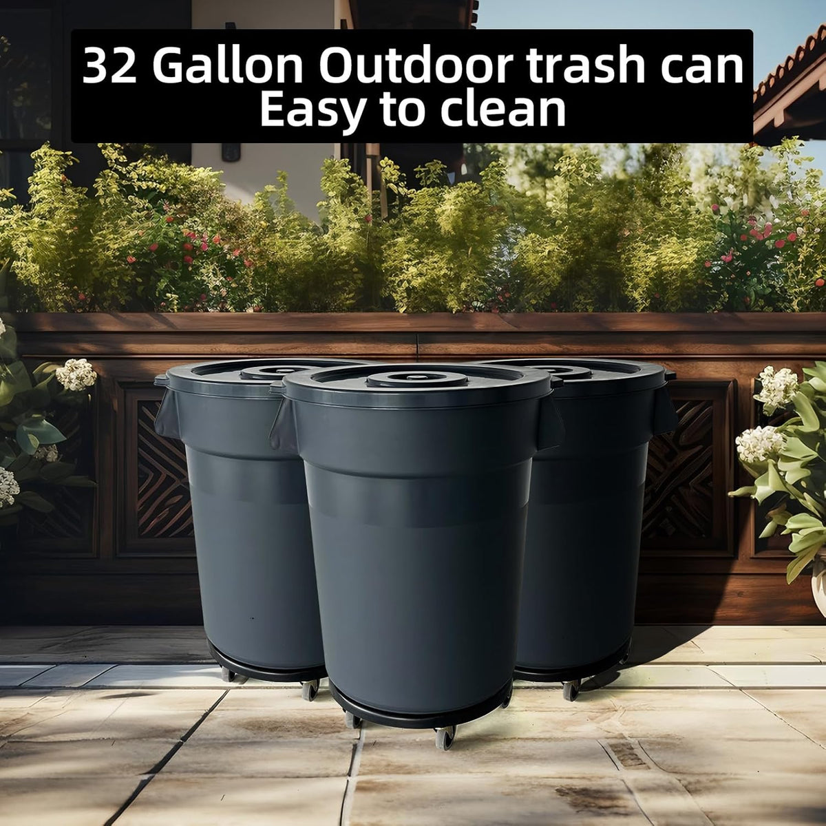 32 Gallon Outdoor Trash Can, Outdoor Trash Can with Lid and Wheels, Commercial Trash Cans Suitable