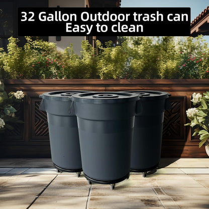 32 Gallon Outdoor Trash Can, Outdoor Trash Can with Lid and Wheels, Commercial Trash Cans Suitable