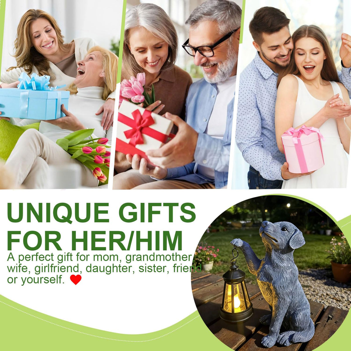 YODY Garden Statues Outdoor Garden Decor: Dog Statue with Solar Lantern for Yard Art Lawn Ornaments