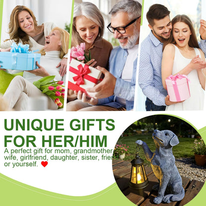 YODY Garden Statues Outdoor Garden Decor: Dog Statue with Solar Lantern for Yard Art Lawn Ornaments