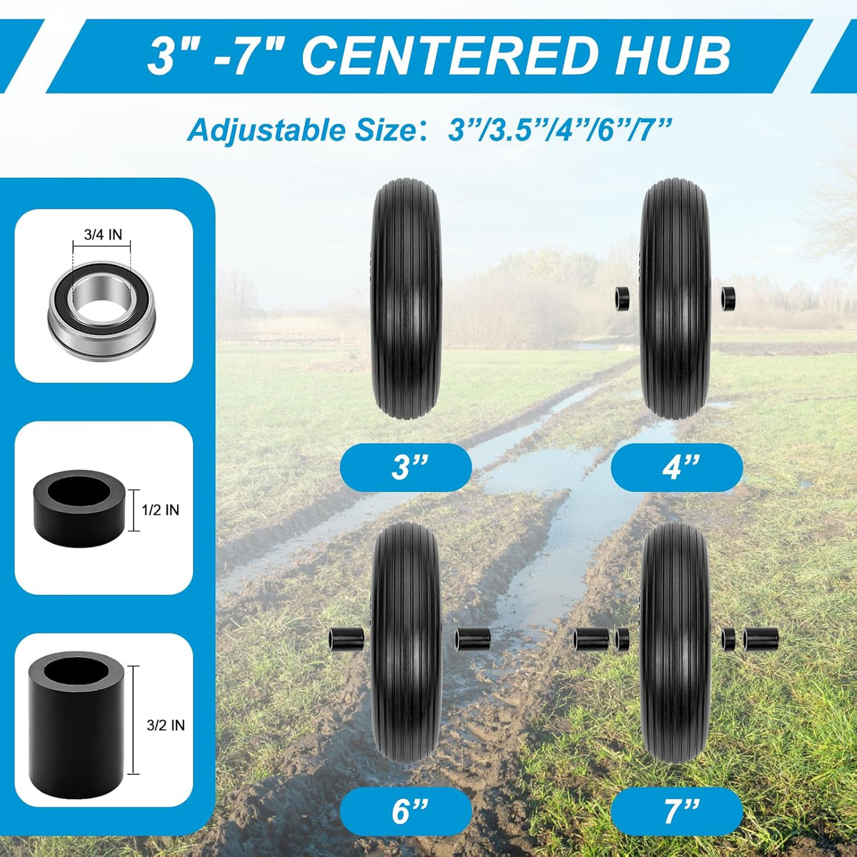 Cenipar 4.80/4.00-8" Flat Free Tire and Wheel 14.5" Solid Flat-Free Replacement Tire with 5/8" or