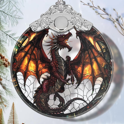 Stained Glass Flying Dragon Christmas Ornament - Holiday Home Decor - Tree Decoration - Gift
