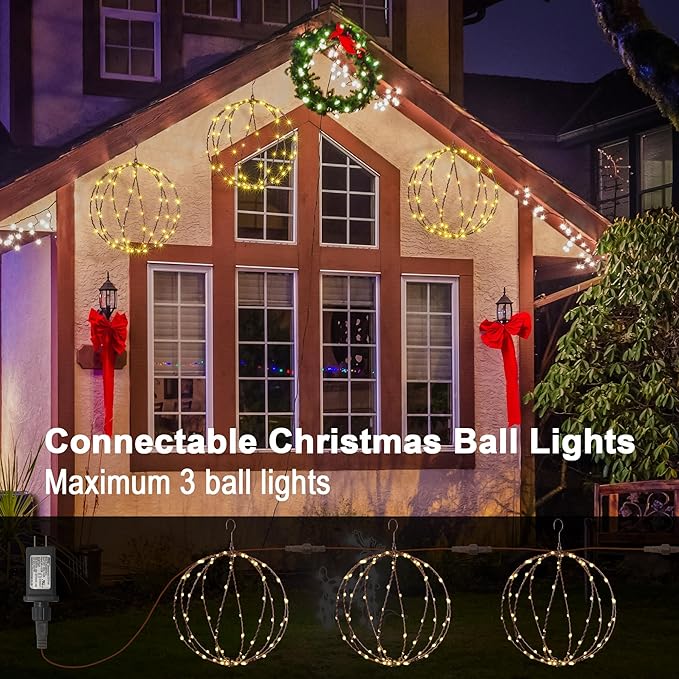 LIGHTSHARE 248LED 12IN+16IN+20IN Light Ball Yard Decoration Pathway Lights Brown Sphere Light Fold