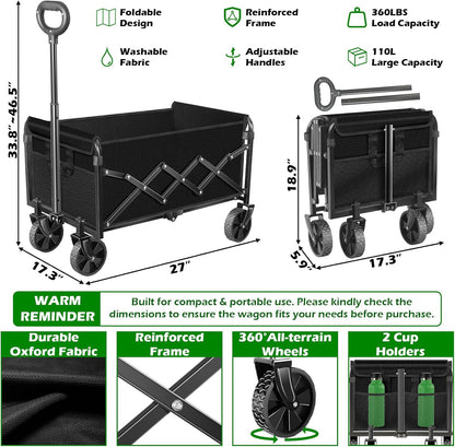 Collapsible Wagons Carts Foldable Wagon, Foldable Wagon Cart with Wheels, Folding Wagons for Beach