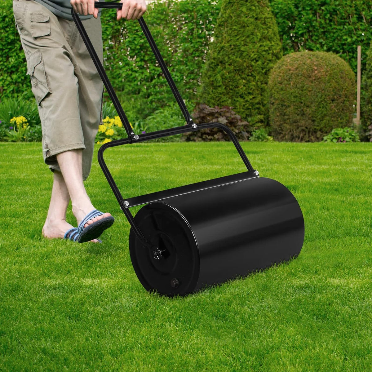 Outvita Lawn Roller, 10 Gallons Water and Sand Filled Garden Drum Roller with U Shaped Handle Tow