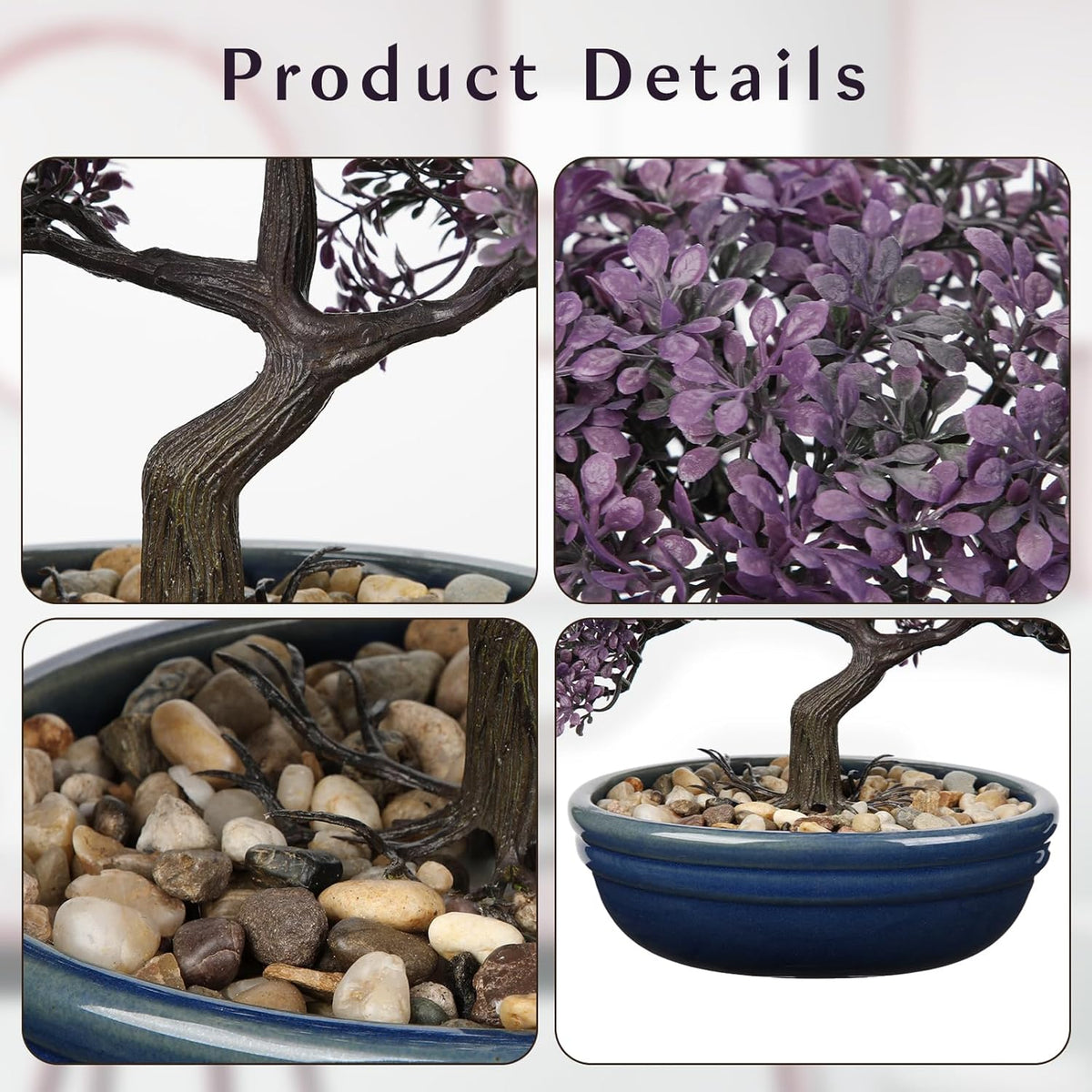 Artificial Bonsai Tree Juniper Faux Plants Indoor Fake Plants Decor with Blue Ceramic Pots for Home