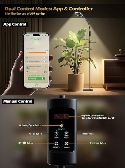Smart Grow Lights for Indoor Plants,24W Plant Light with Auto-Timer,Full Spectrum LED Grow Light