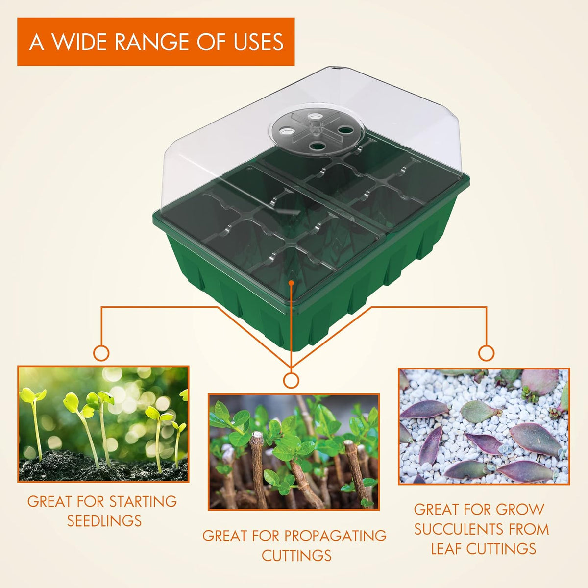 Gardzen 10-Set Garden Propagator Set, Clear Seed Tray Kits with 120-Cell, Seed Starter Trays with