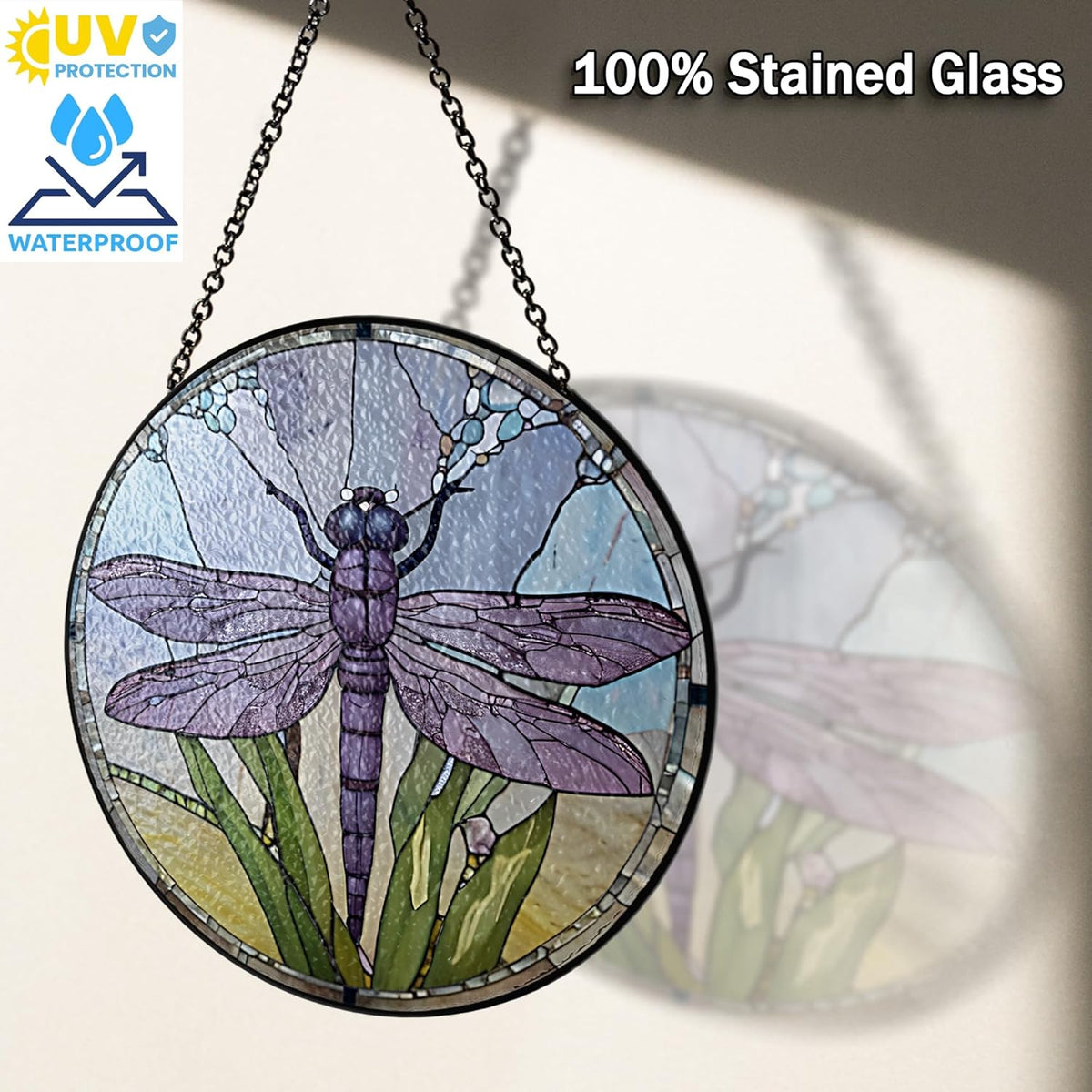 6" Dragonfly Stained Glass Suncatcher – Window Hanging Colorful Glass Panel for Home Decor, Gifts