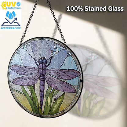 6" Dragonfly Stained Glass Suncatcher – Window Hanging Colorful Glass Panel for Home Decor, Gifts