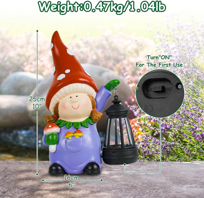 Gnome Statue Garden Ornaments Art Outdoor Decoration with Solar Powered LED Lights Decor for