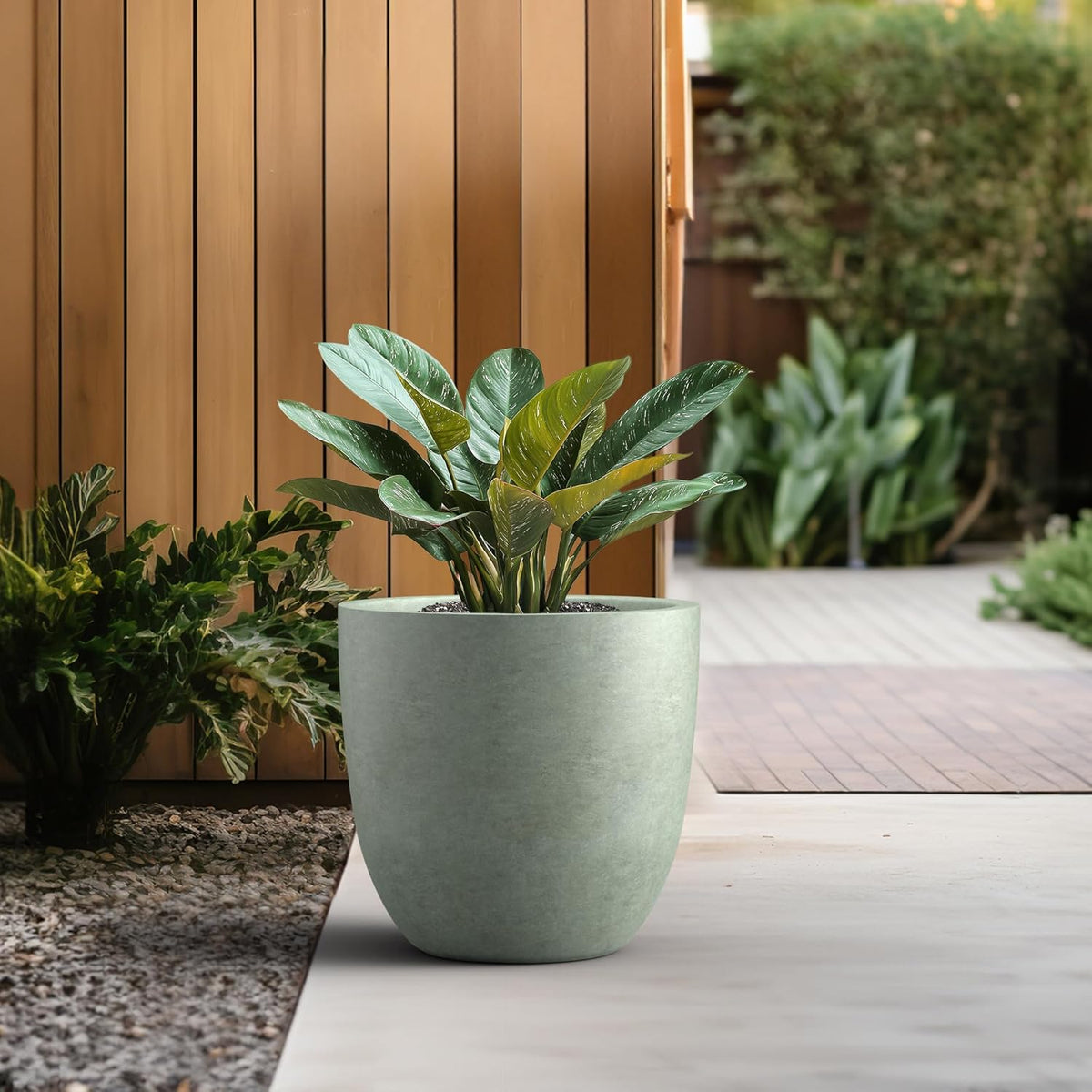 Kante 18 Inch Dia Round Concrete Planter, Indoor Outdoor Large Plant Pot with Drainage Hole and