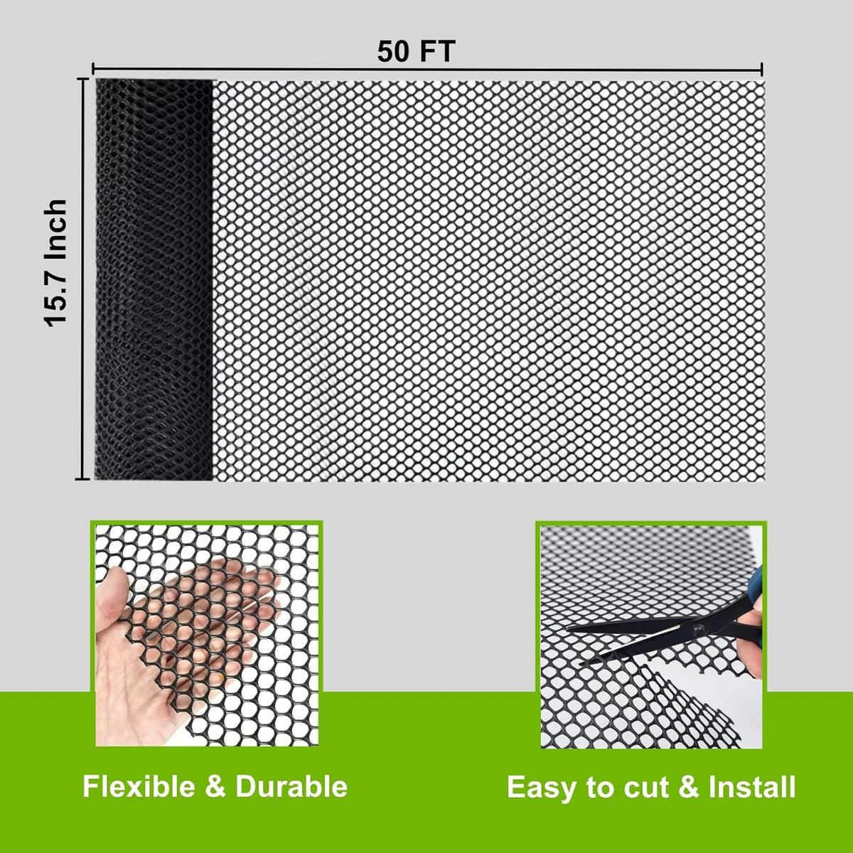 Plastic Wire Mesh Fence Roll, GENNIZZ 15.7IN x 50FT Plastic Chicken Wire Mesh, Garden Netting