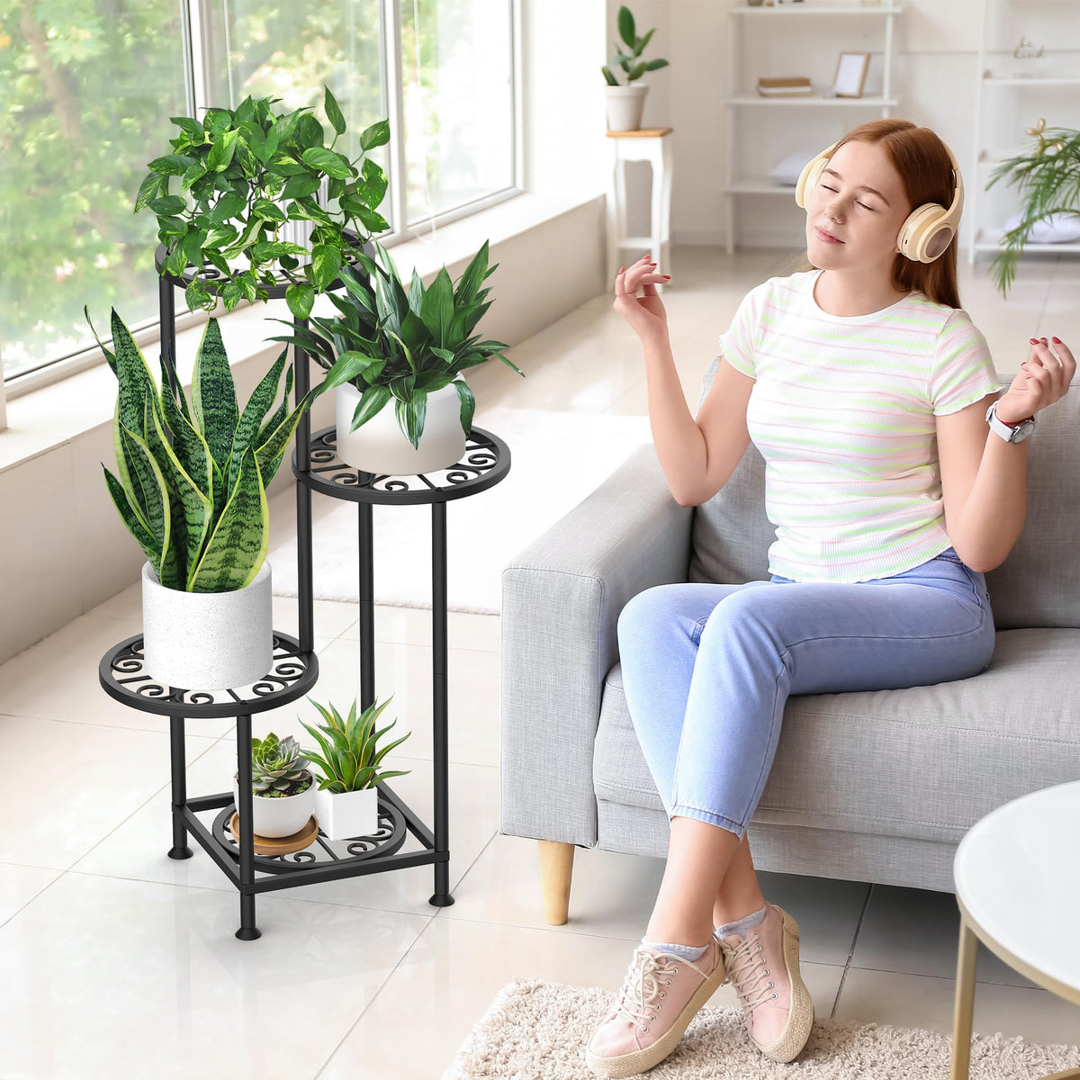 4 Tier Plant Stand Indoor Outdoor, Metal Flower Shelf Display Holder Corner