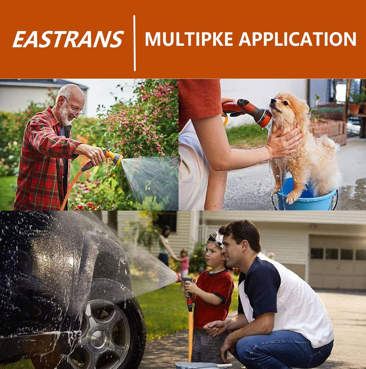 EASTRANS Short Garden Hose 15 ft x 5/8", Heavy Duty Black Orange Water Hose with 3/4" Solid Brass