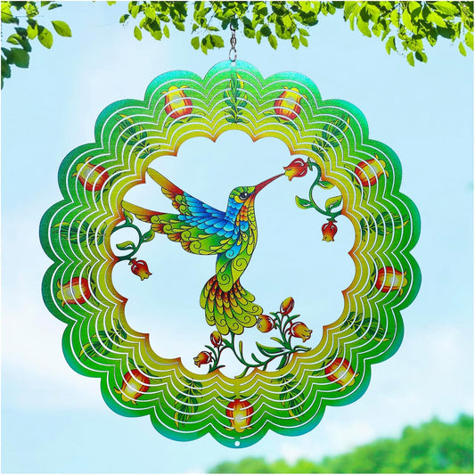 Hummingbird Wind Spinners Hummingbird Gifts for Women/Men 12 inch 3D Stainless Steel Hanging Wind
