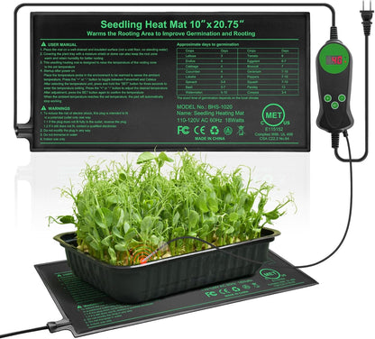 Seedling Heat Mat with Built-in Temperature Controller, 10" x 20.75" Waterproof Plant Heating Pad