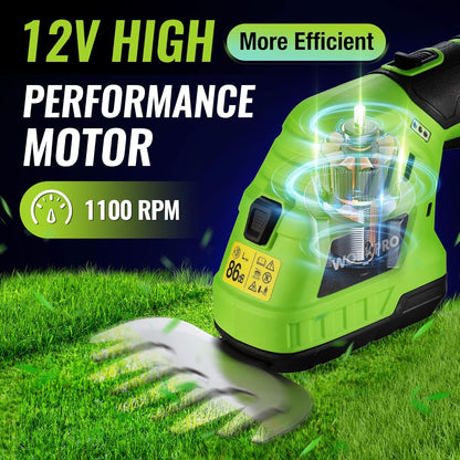 WORKPRO 12V Cordless Grass Shear & Shrubbery Trimmer - 2 in 1 Handheld Hedge Trimmer, Electric