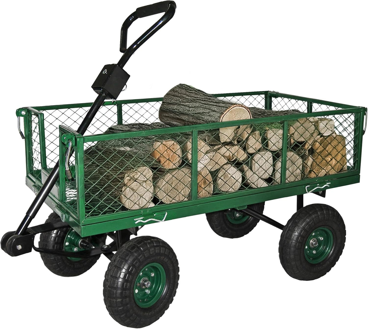 Backyard Expressions Heavy Duty 600 Lbs Capacity Mesh Steel Garden Cart Folding Utility Wagon with