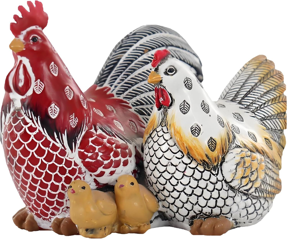 Chicken Family Decorative Sculpture, Indoor/Outdoor Outdoor Garden Statue,Rooster, Hen, Chick
