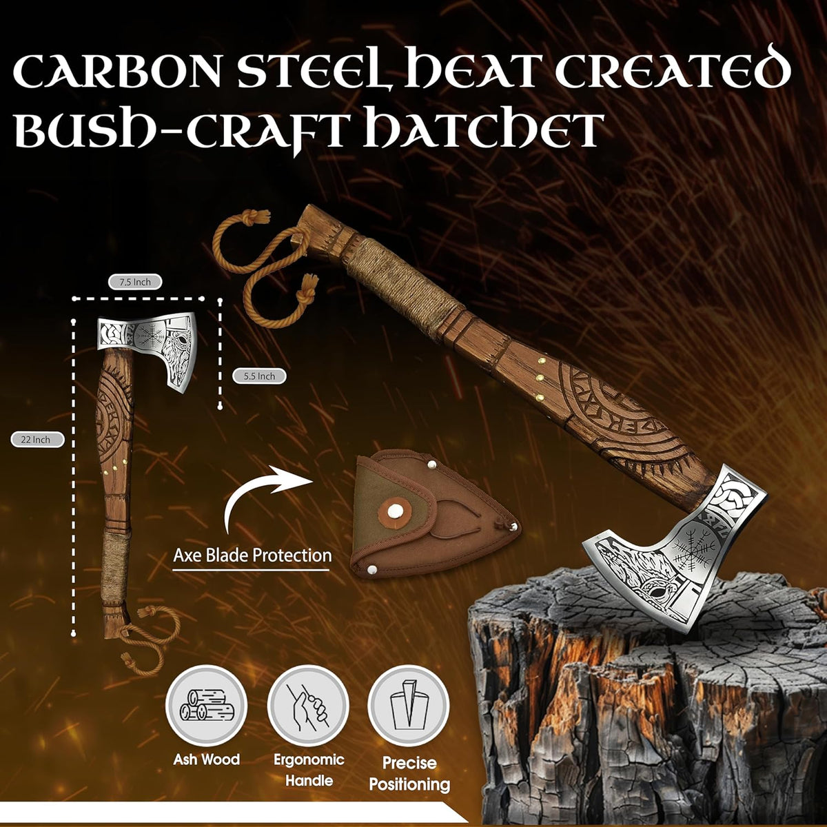 Viking Axe Forged High Carbon Steel Viking Axe | Balanced Ax | Odin Norse Bearded Axe | Camping