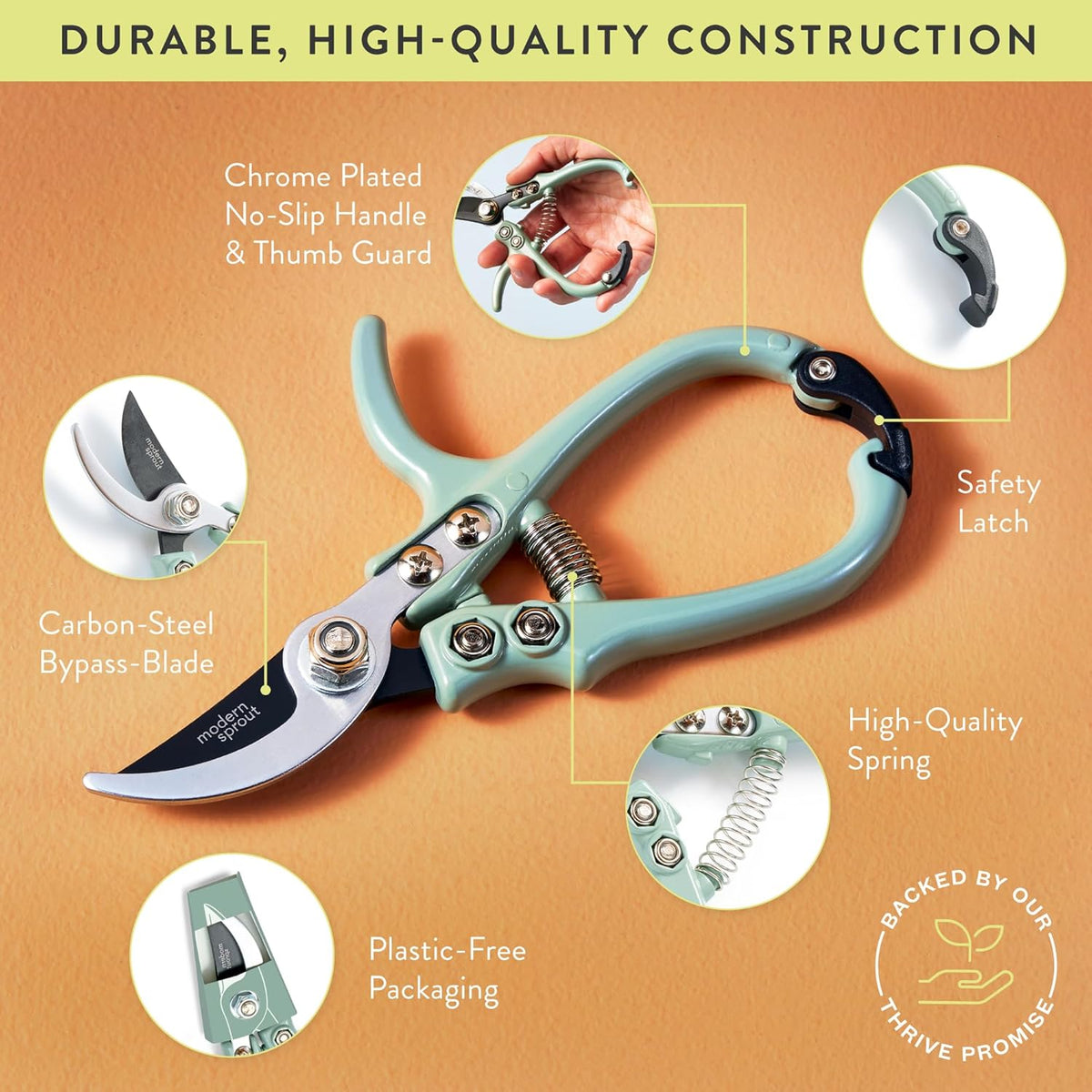 Modern Sprout Hand Pruners - Lightweight Pruning Shears W/Easy Lock- Gardening Scissors - Bypass