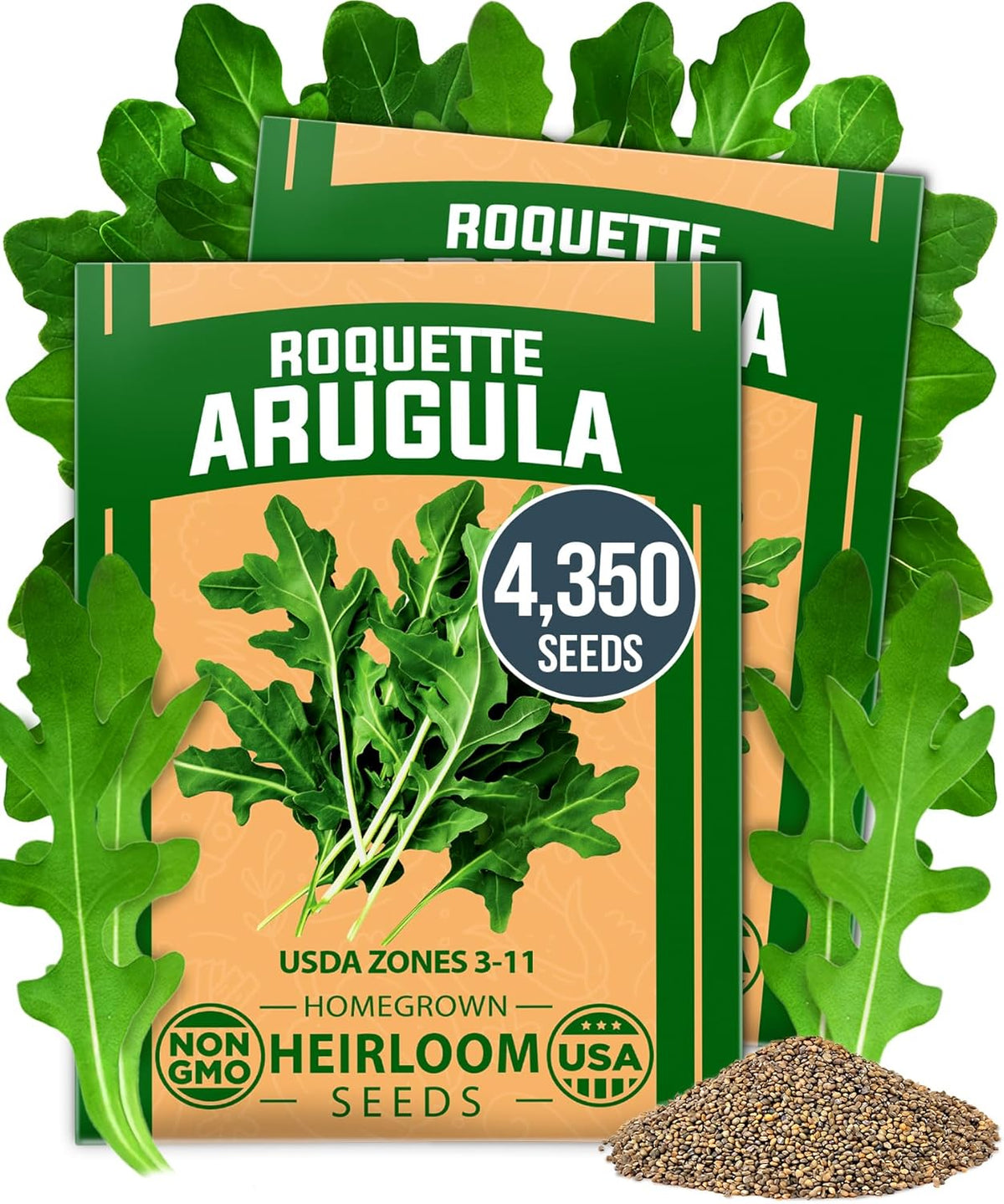 HOME GROWN Arugula Seed 2 Pack – 4350 𝗡𝗢𝗡-𝗚𝗠𝗢 𝗨𝗦𝗔 Vegetable Seeds – Ideal Seeds for