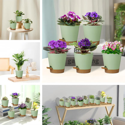 5 Pack 5 inch Self-Watering Pots, African Violets Planter with Drainage Holes and Reservoir, Green