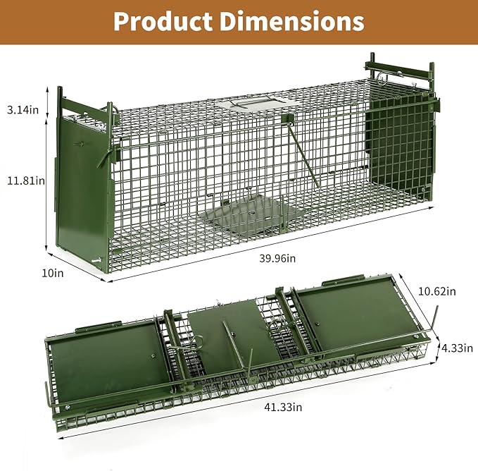 40” 2 Door Live Animal Trap, Easy Set and Release Animal Trap, Live Animal Trap Cage for catching