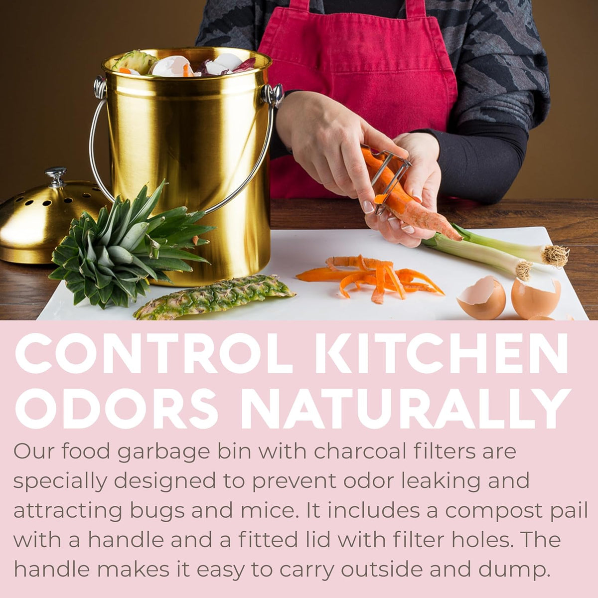EPICA Countertop Compost Bin Kitchen | 1.3 Gallon | Odorless Composting Bin with Carbon Filters |