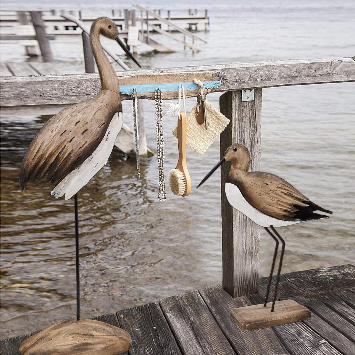 Morning View Wooden Sea Birds Decor Wood Seagull Statue Bird Figurines Seabird Statue Standing