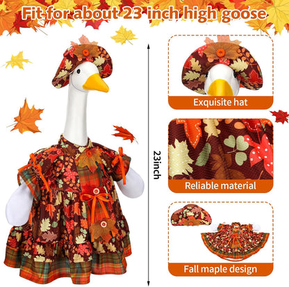 Suzile Autumn Goose Outfit Fall Maple Dresses Clothes for 23" High Cement or Plastic Porch Goose