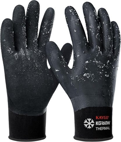 KAYGO Winter Waterproof Work Gloves for Men and Women, Thermal Insulated Freezer Rubber Coated