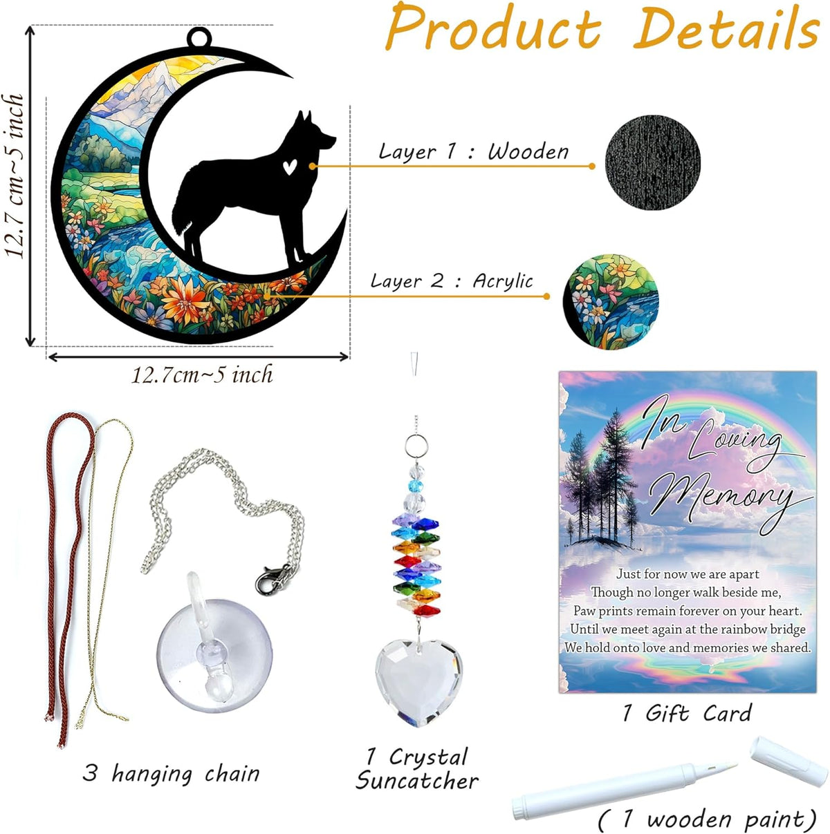 Husky Suncatcher, Personalized Pet Loss Gift with Name & Date, Heart-Shaped Crystal Sun Catcher