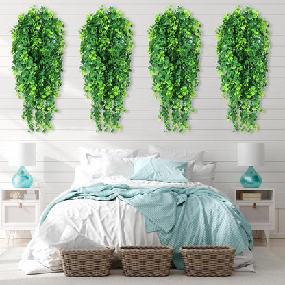 Hoteam 24 Pcs Artificial Hanging Plants 32 Inch Fake Ivy Vines with Fake Leaves Patio Artificial