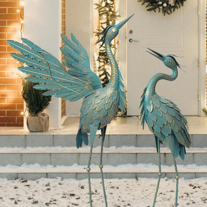 Crane Statues for Outdoor, Metal Heron Garden Statues Bird Yard Art, Standing Sculptures for Yard