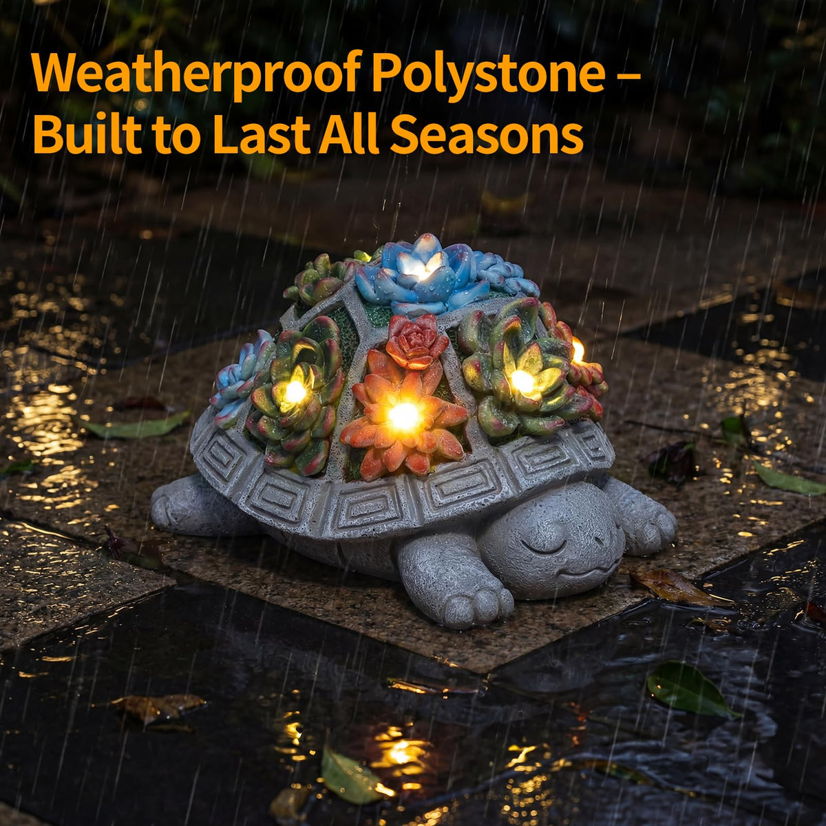 Snclriao Solar Turtle Garden Outdoor Decor with Succulent & 7 LED Lights – Outside Tortoise Statue