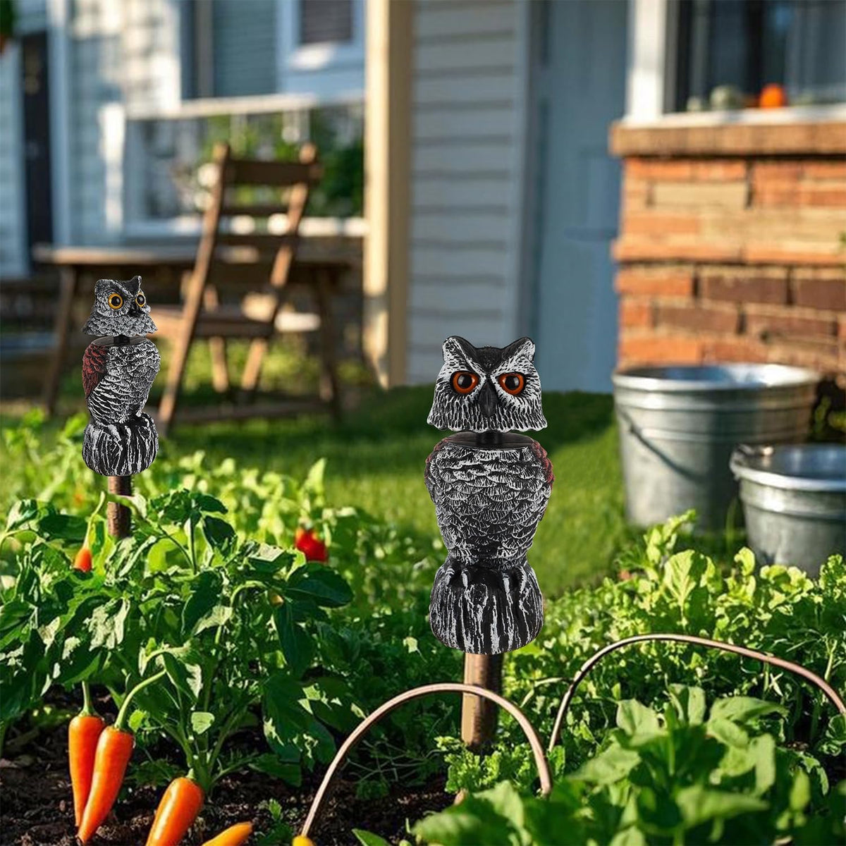 Hausse 2 Pack Fake Owl Decoy Bird Scarecrow Sculpture, 11.2 inch Wagging Head Plastic Owl Scare