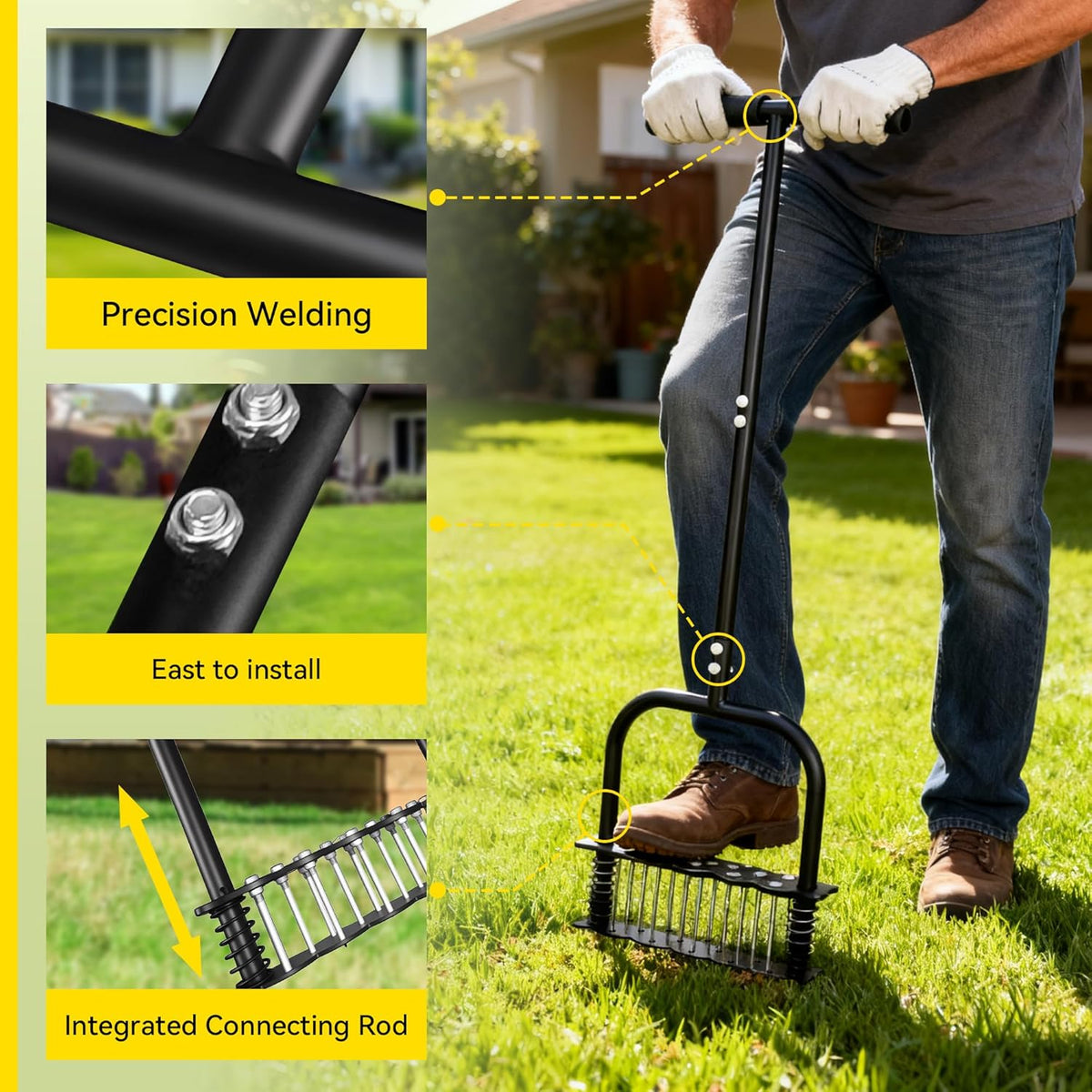 Upgraded Lawn Aerator Tool with 14 Steel Spikes, Hand Grass Aerator Spike Tool Manual Lawn Aerators