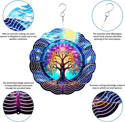 Tree of Life Wind Spinner, 3D Hanging Stainless Steel Garden Spinner, Wind Spinner Hanging for