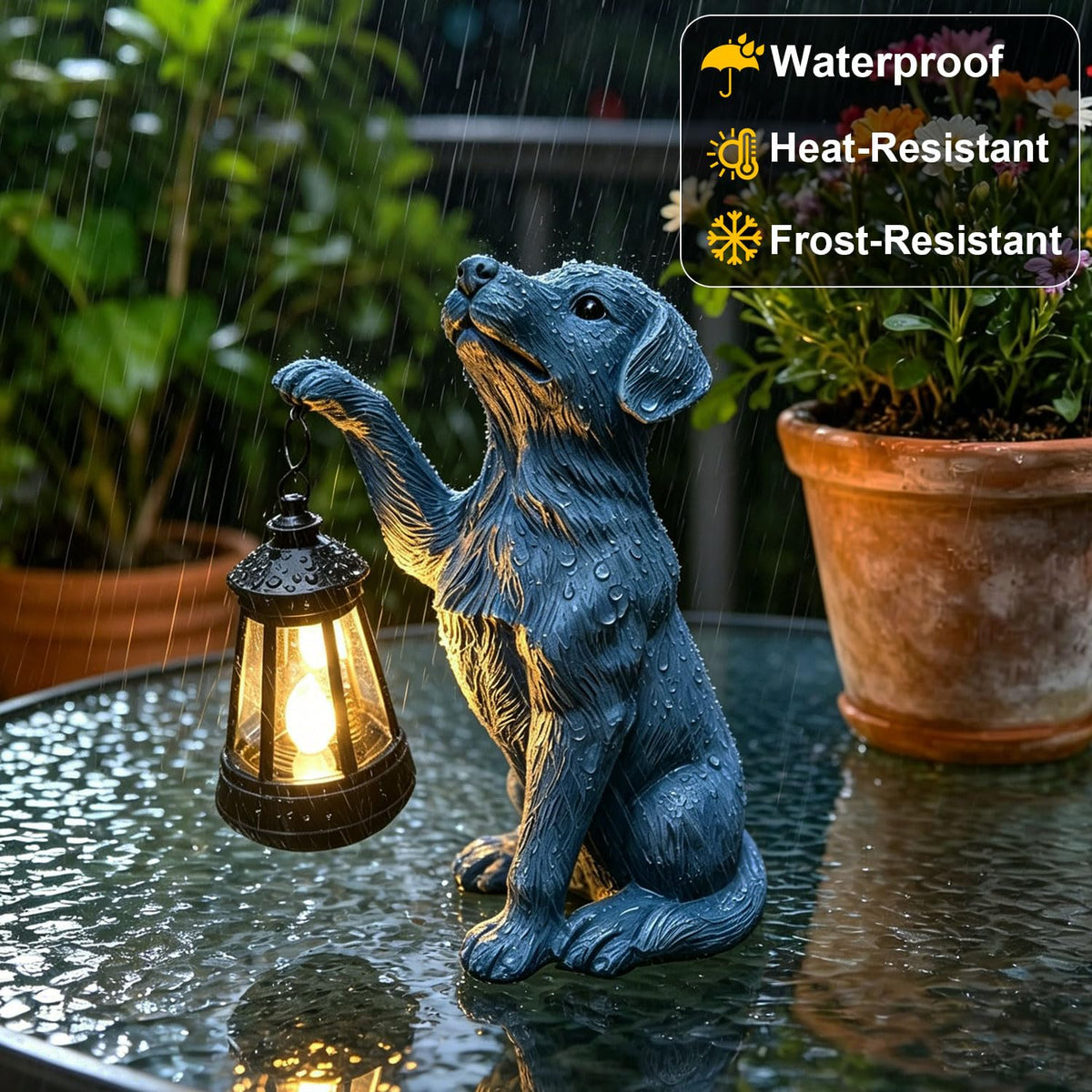 YODY Garden Statues Outdoor Garden Decor: Dog Statue with Solar Lantern for Yard Art Lawn Ornaments