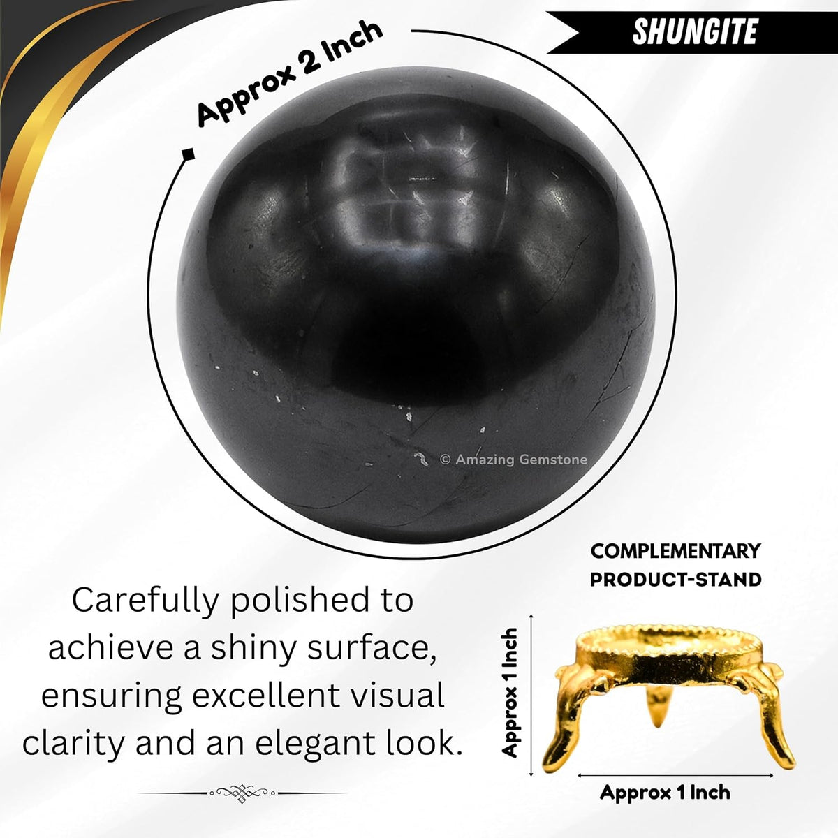 Amazing Gemstone Shungite Crystal Ball with Stand - 2 Inches Crystal Sphere Meditation Balls for