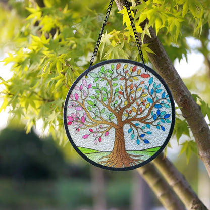 Kanpura Tree of Life Stained Glass Suncatcher Colorful Leaves Suncatchers for Window Hanging