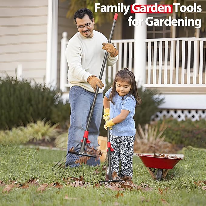 Rake, Adjustable Rakes for Leaves with 9”-17” Head, Rakes for Lawns Heavy Duty, 60 in Garden Rake