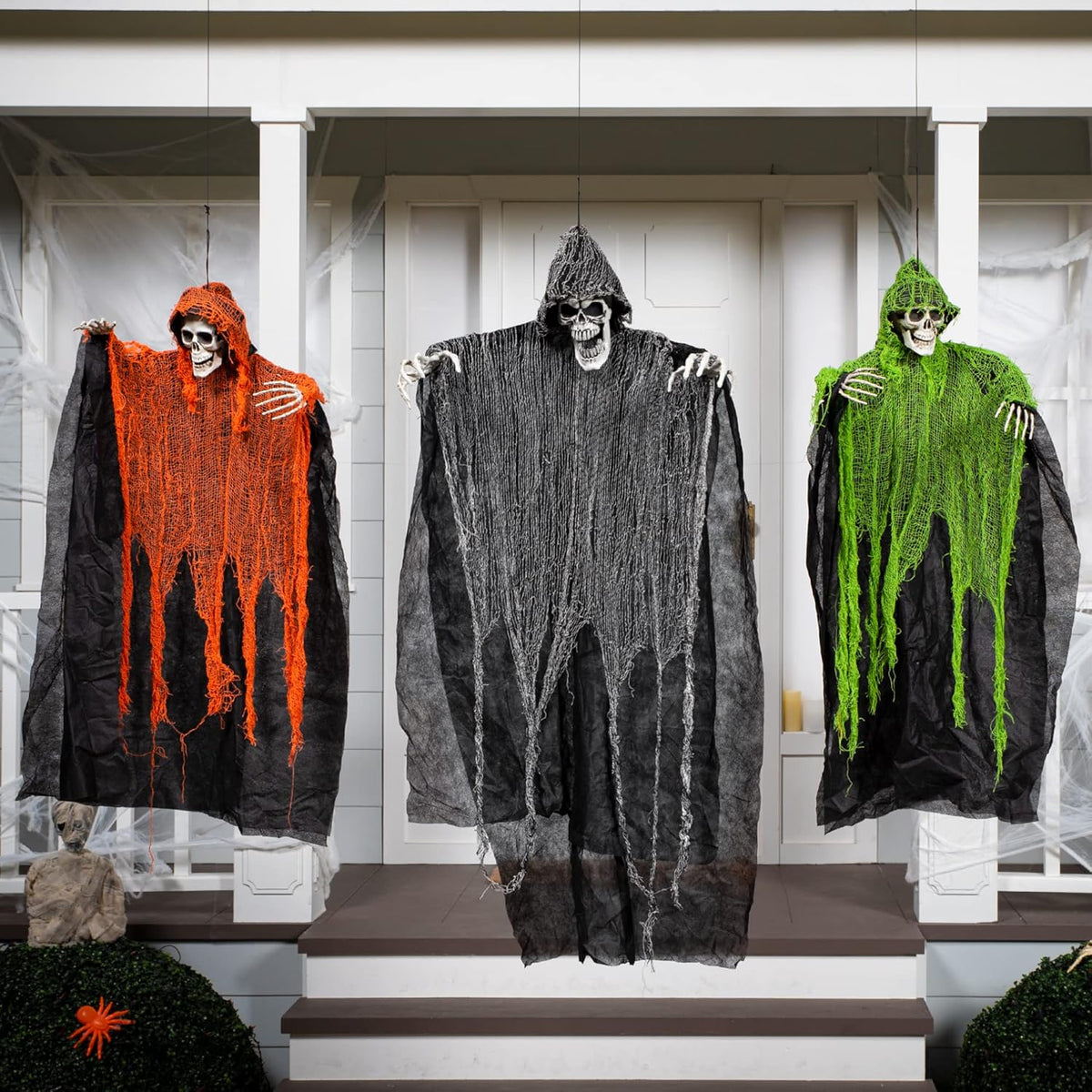 JOYIN Halloween Hanging Grim Reapers (3 Pack), One 47” and Two 35” Grim Reapers, Halloween Skeleton
