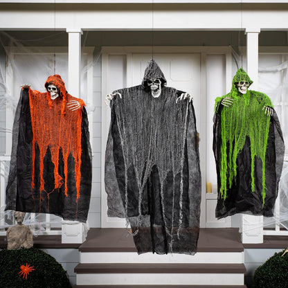 JOYIN Halloween Hanging Grim Reapers (3 Pack), One 47” and Two 35” Grim Reapers, Halloween Skeleton