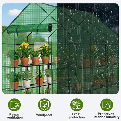 Outvita Walk-in Greenhouse, Outdoor Durable PE Plant Green House for Frost Protection with 3 Tiers