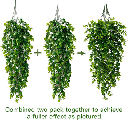 Sggvecsy 4 Pack Artificial Hanging Plants Fake Hanging Plant Faux Hanging Eucalyptus Plants UV