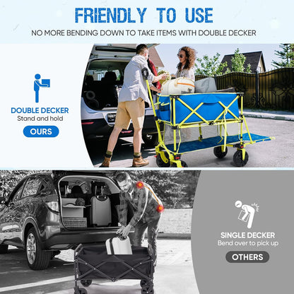 Old Bahama Bay 400L Collapsible Double Decker Beach Wagon with Brakes, Folding Beach Cart with 54"